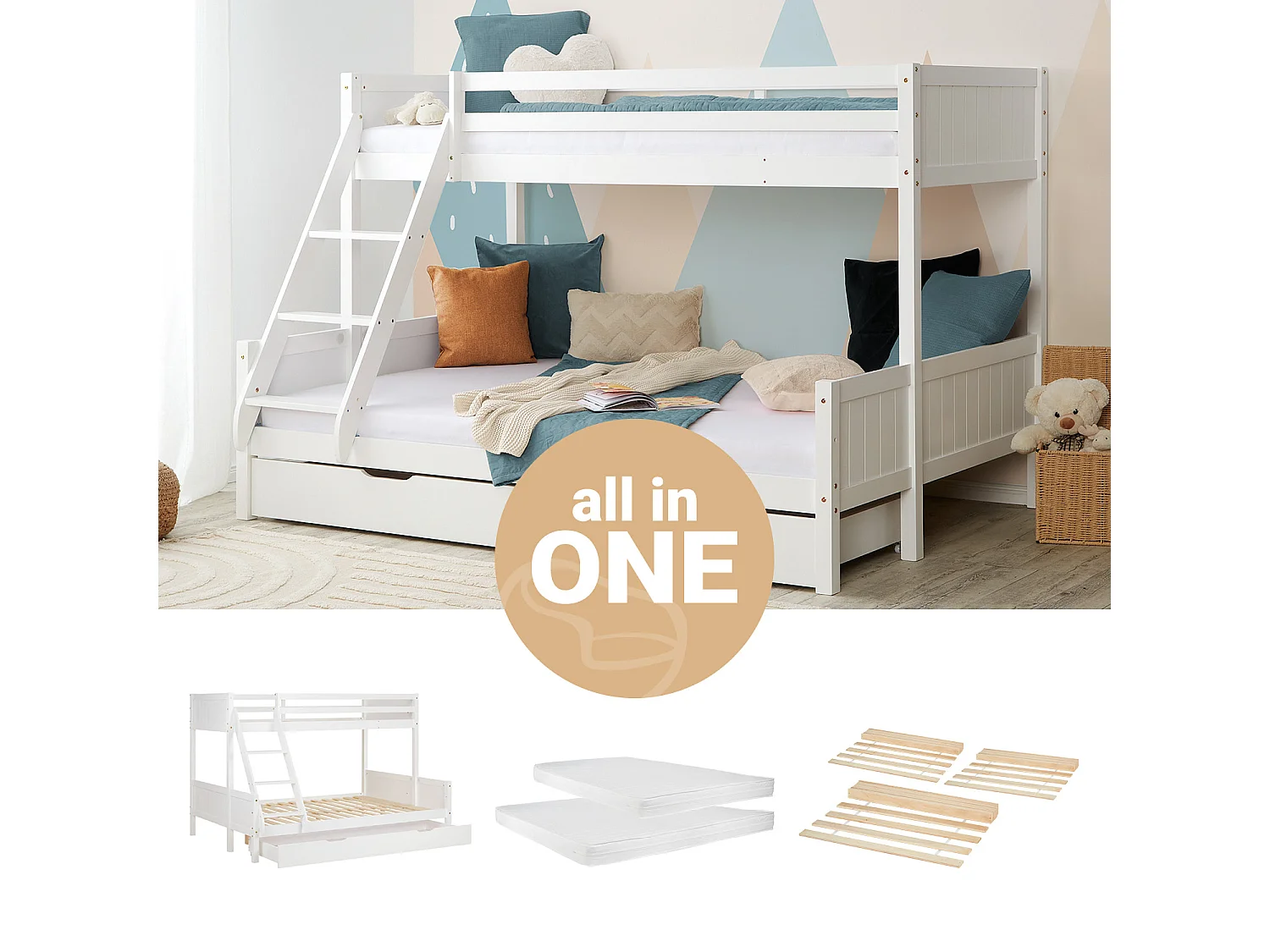 Lit superposé 207x139x146,5 cm lit enfant blanc