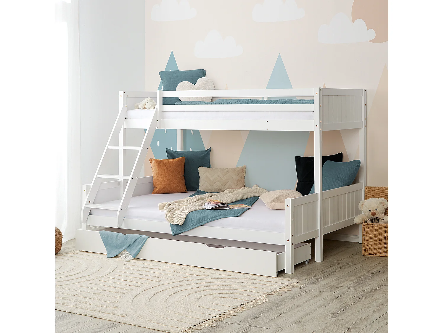 Lit superposé 207x139x146,5 cm lit enfant blanc