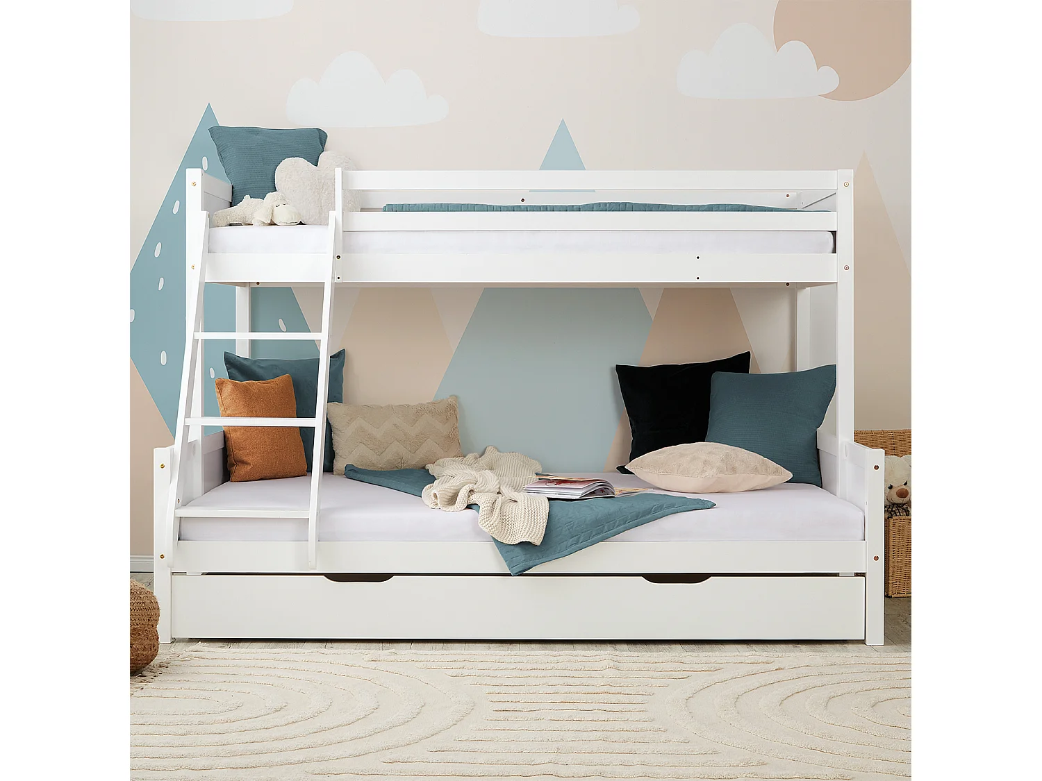 Lit superposé 207x139x146,5 cm lit enfant blanc