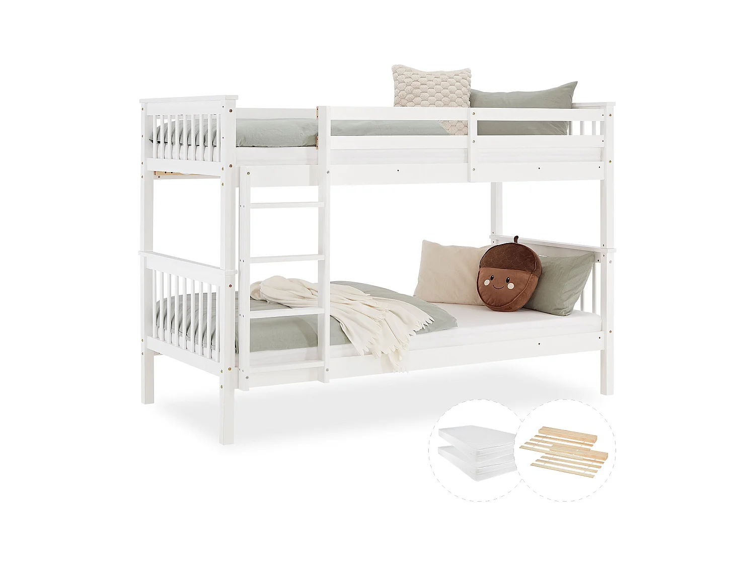 Etagenbett 90x200 cm weiß Kinderbett mit Matratze