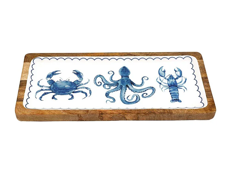 Plateau en manguier et émail Mer 1 bloc