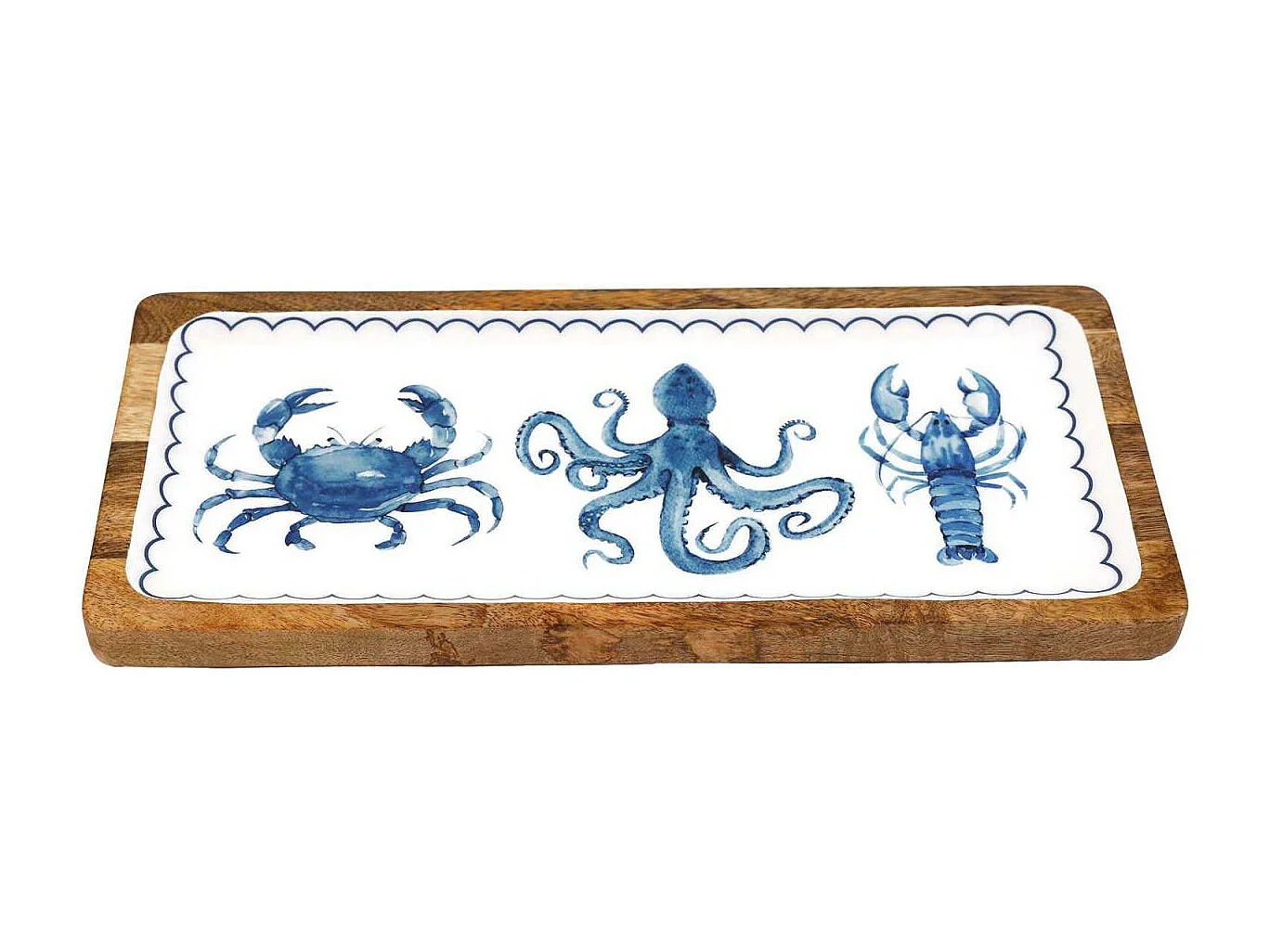 Plateau en manguier et émail Mer 1 bloc