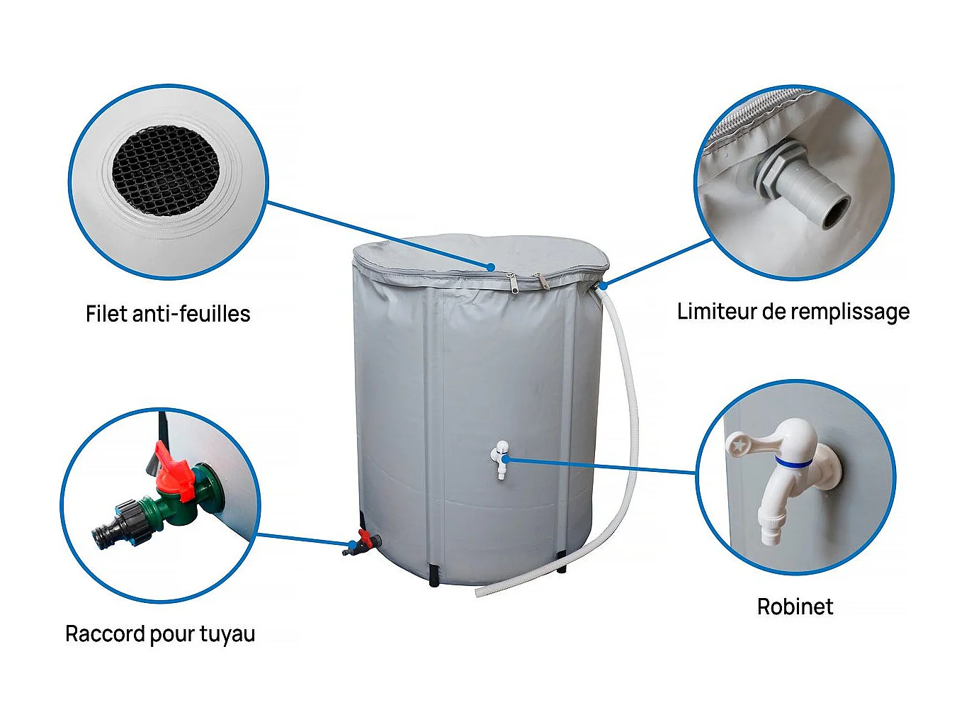 Abri de jardin métal - "Vegas"- 4.07 m² avec gouttière et récupérateur d'eau - Gris