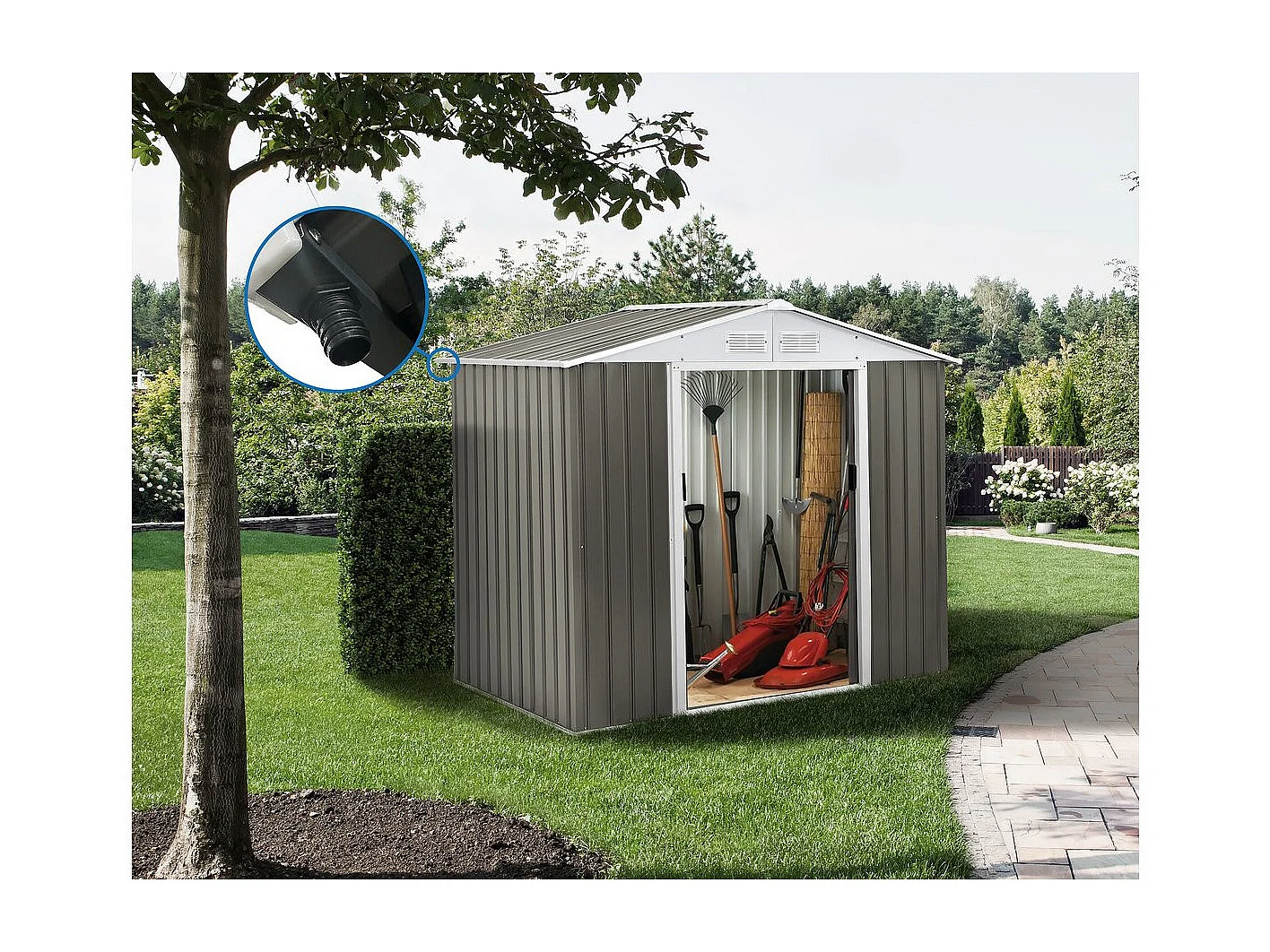 Abri jardin métal "Dallas"- 2.71m² avec gouttières - Taupe