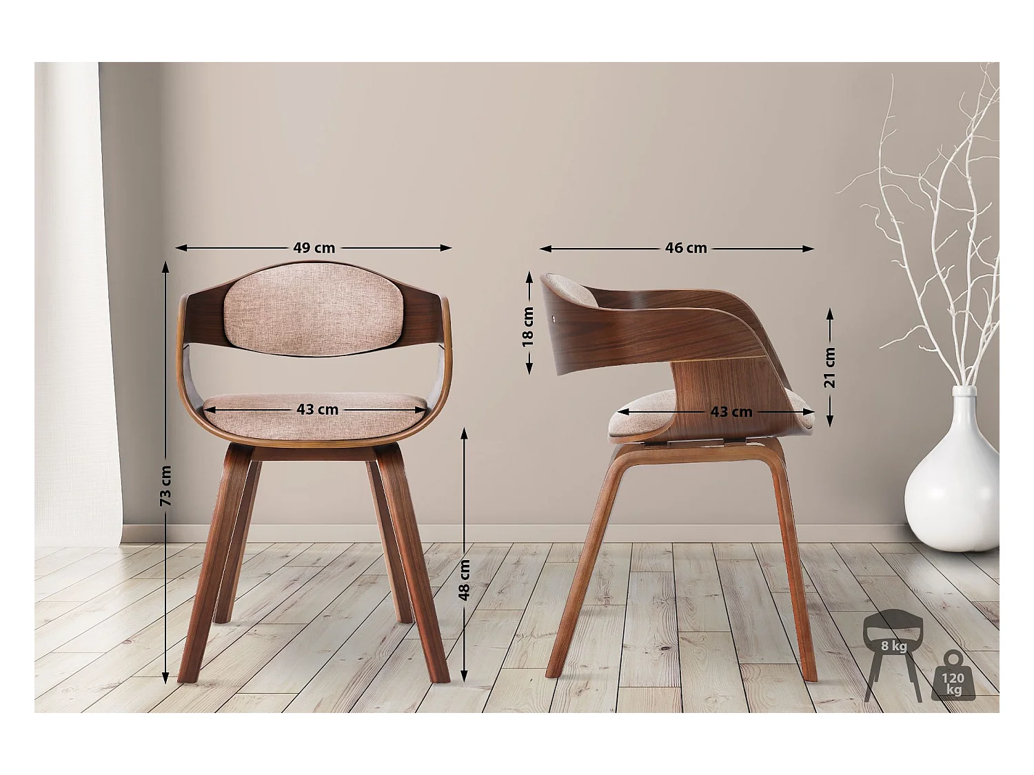 Lot de 2 chaises de salle à manger design scandinave en tissu crème et structure en bois foncé 10_0001726