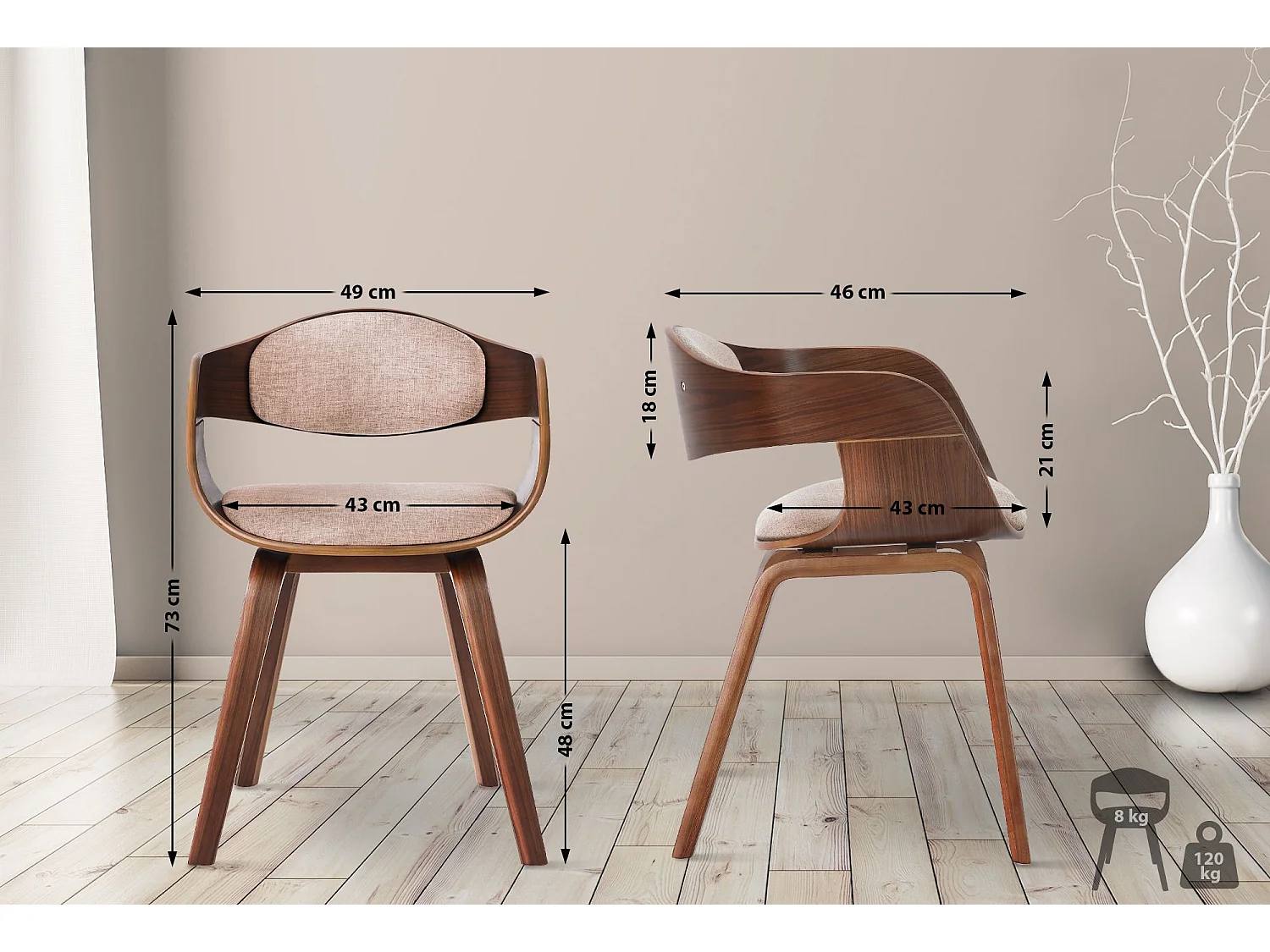 Lot de 2 chaises de salle à manger design scandinave en tissu crème et structure en bois foncé 10_0001726