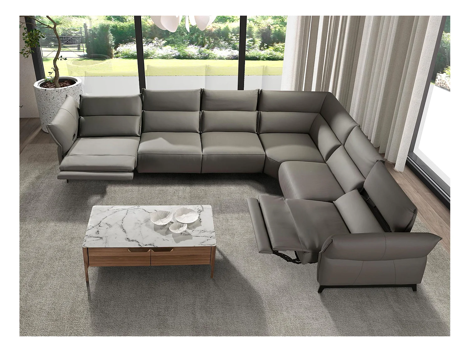 Dunkelgraues modulares Relax-Ecksofa aus Leder