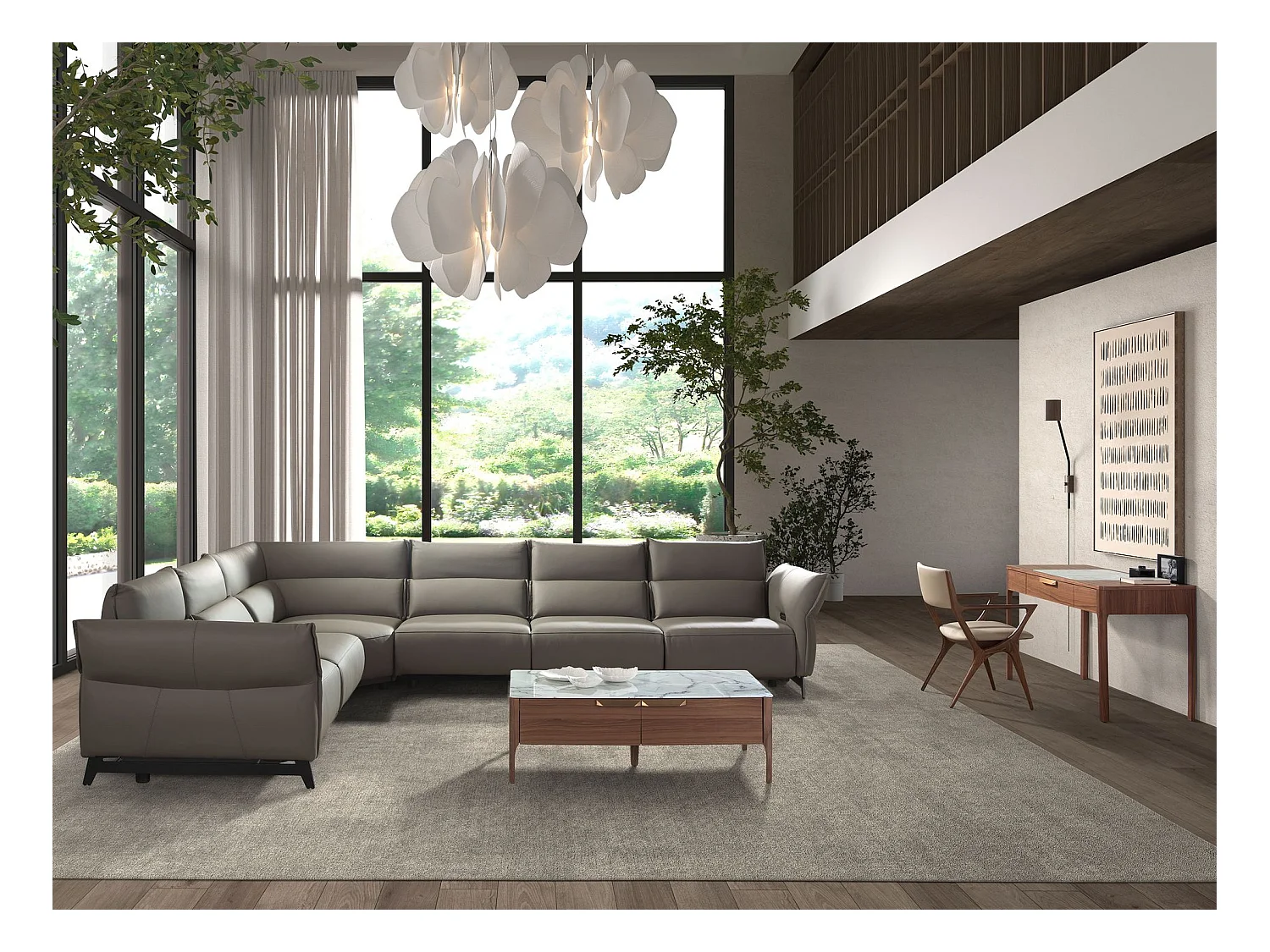 Dunkelgraues modulares Relax-Ecksofa aus Leder