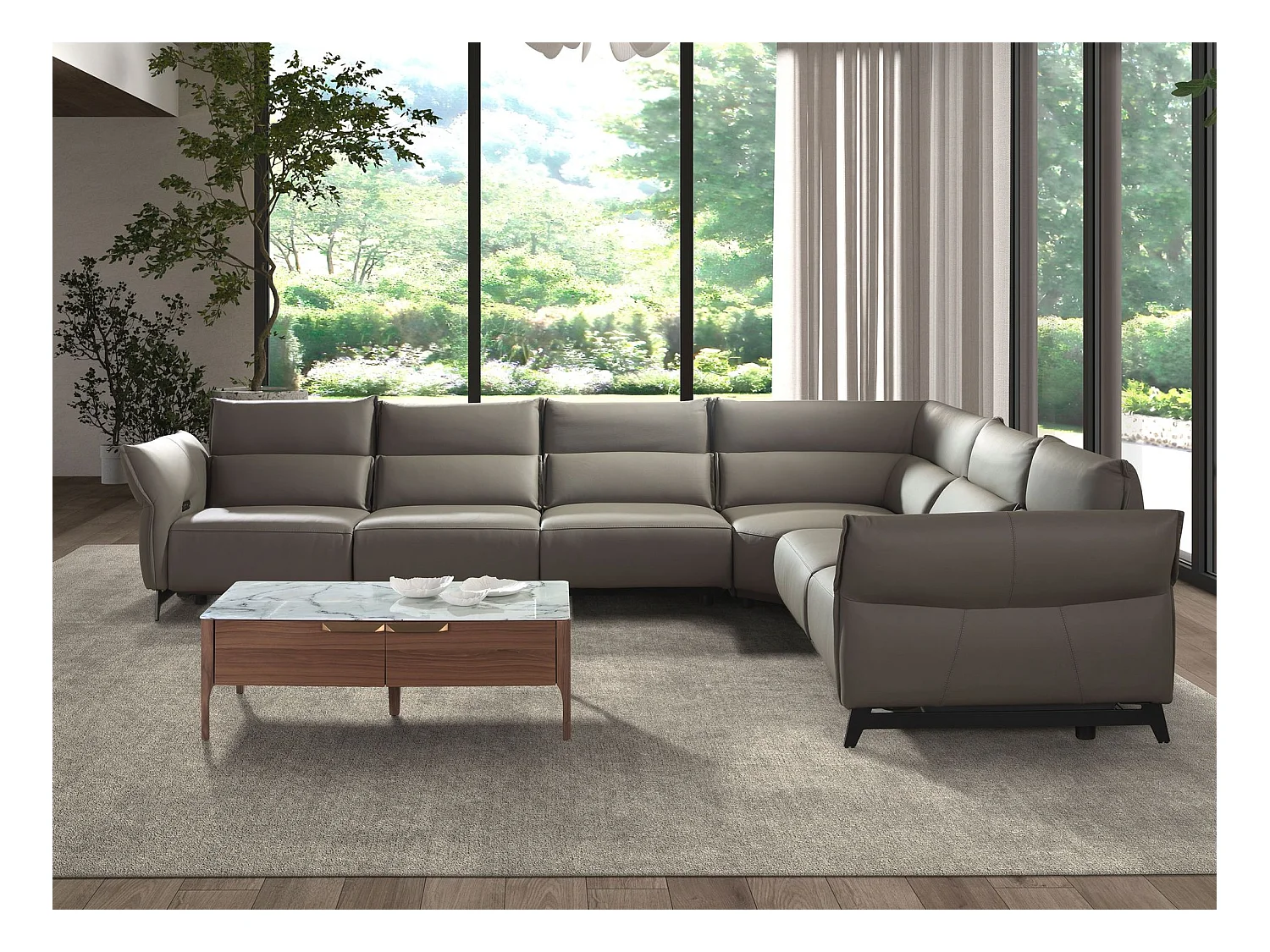 Dunkelgraues modulares Relax-Ecksofa aus Leder