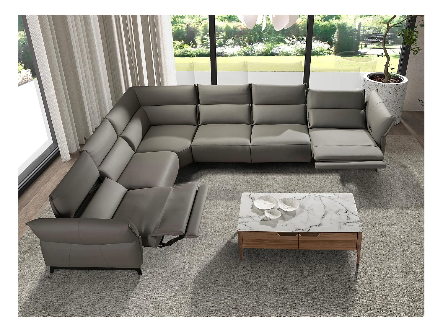 Dunkelgraues modulares Relax-Ecksofa aus Leder