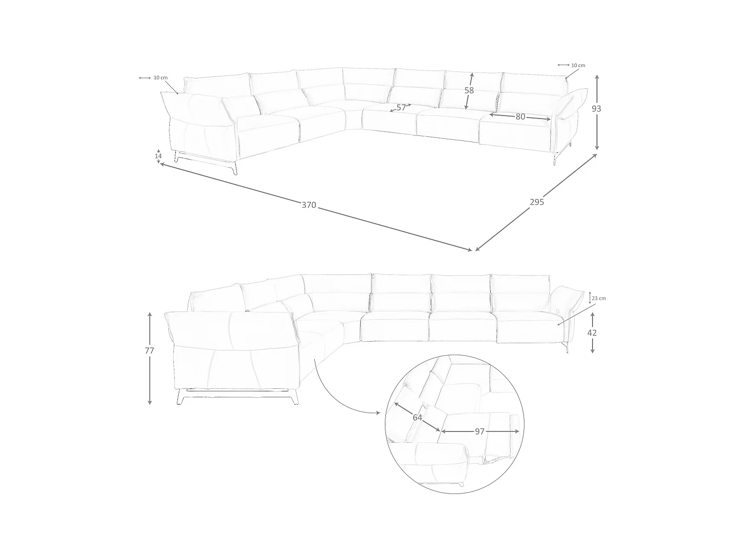 Dunkelgraues modulares Relax-Ecksofa aus Leder