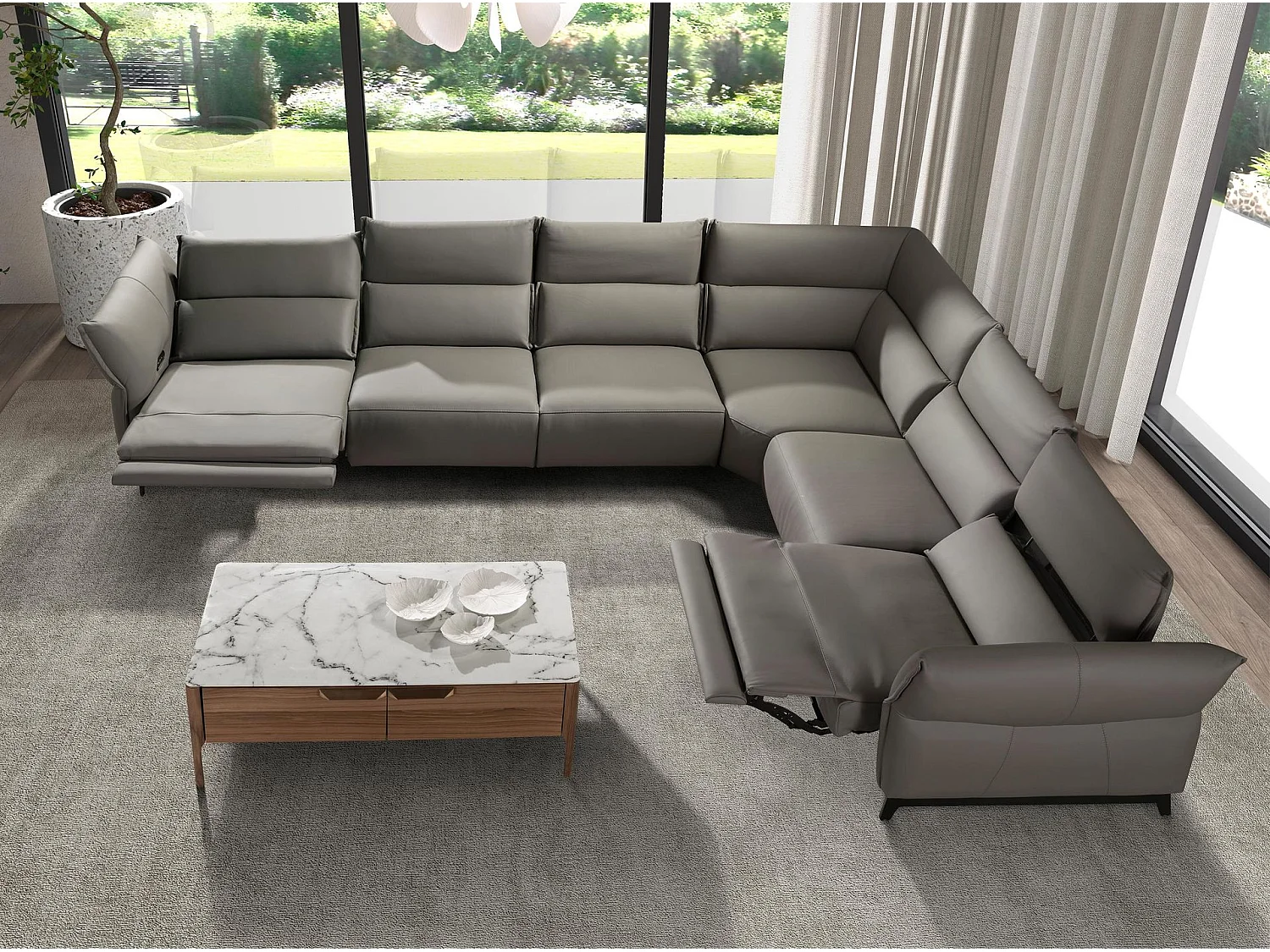 Canapé d'angle modulable relax en cuir gris foncé 6249 ANGEL CERDA