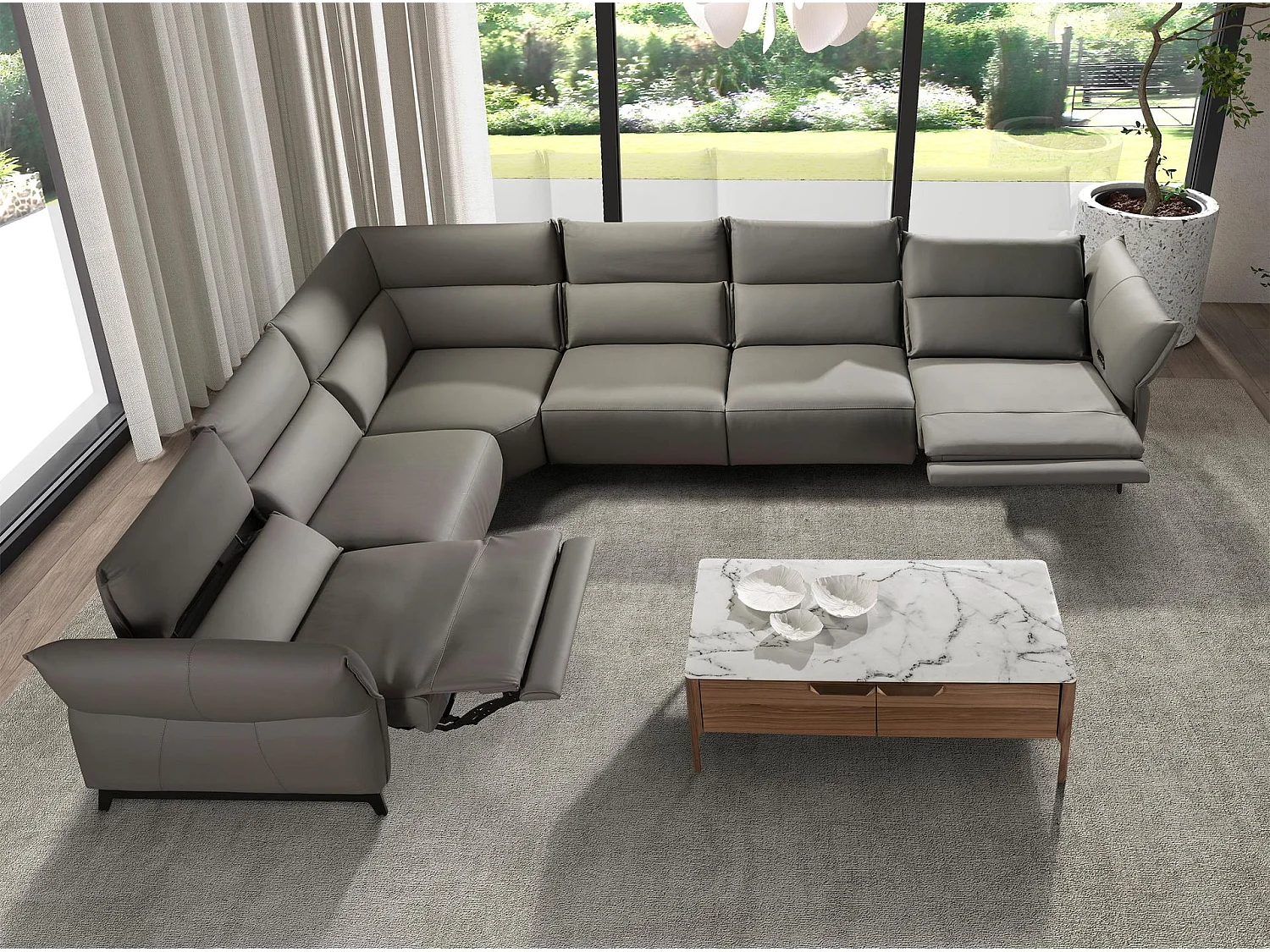 Canapé d'angle modulable relax en cuir gris foncé 6249 ANGEL CERDA