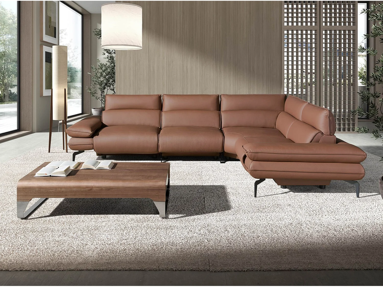 Canapé d'angle relax modulable en cuir marron 6239 ANGEL CERDA