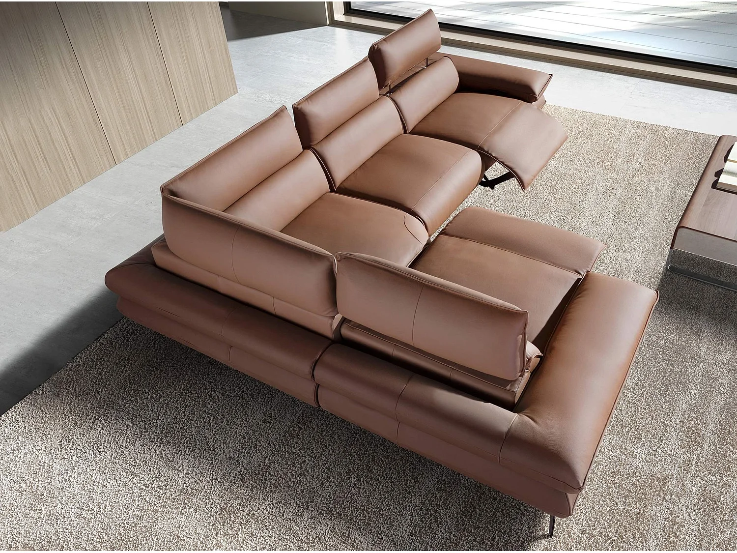 Canapé d'angle relax modulable en cuir marron 6239 ANGEL CERDA