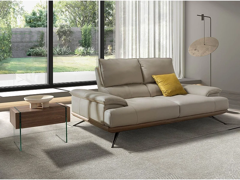 Divano a 2 posti in pelle grigio tortora