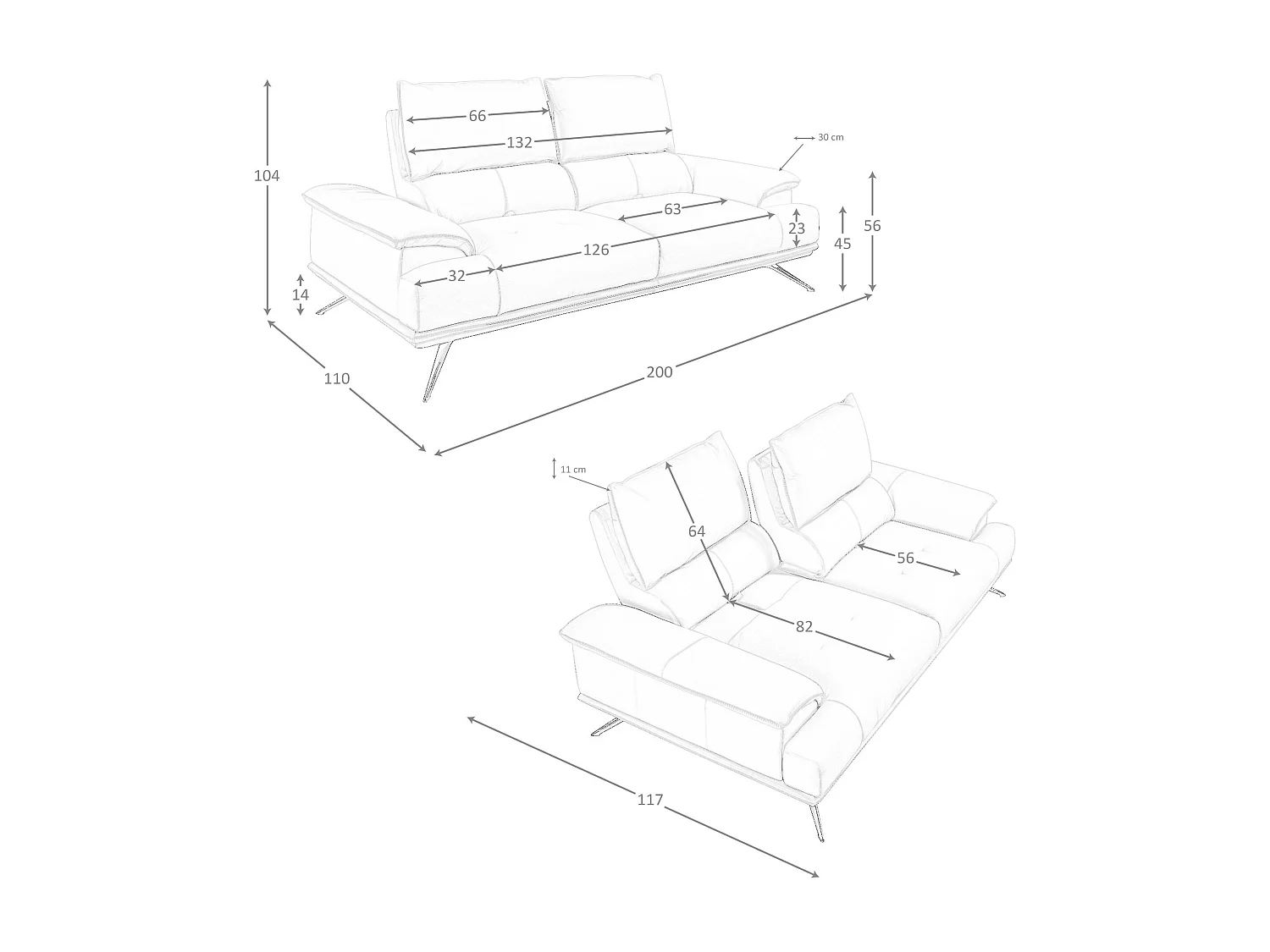Divano a 2 posti in pelle grigio tortora 6248 ANGEL CERDA
