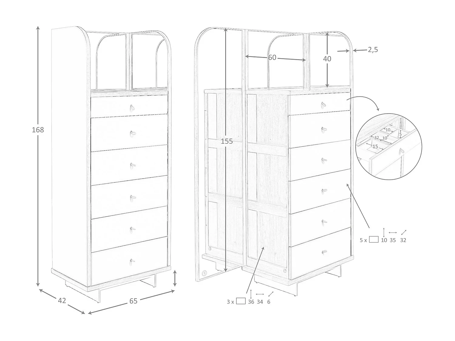 Kommode aus Kunstleder, Nussbaum, grauem Stahl und braunem Rauchglasdeckel mit Spiegel 7205 ANGEL CERDA