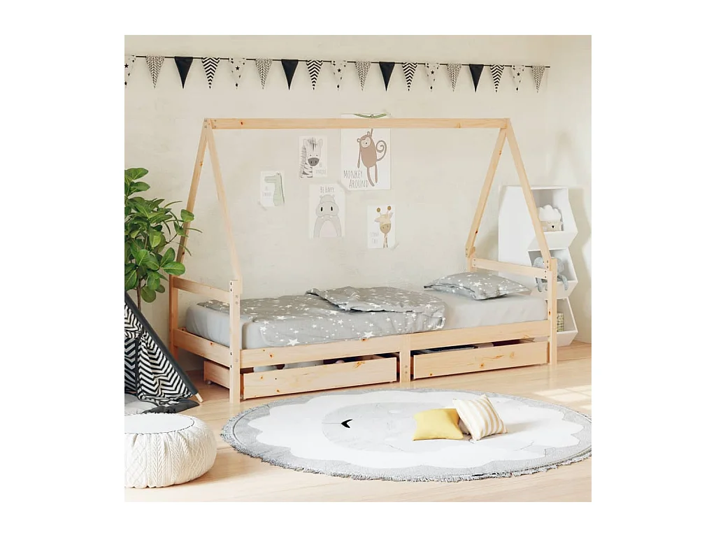 Cadre de lit d'enfants et tiroirs 90x190 bois de pin massif