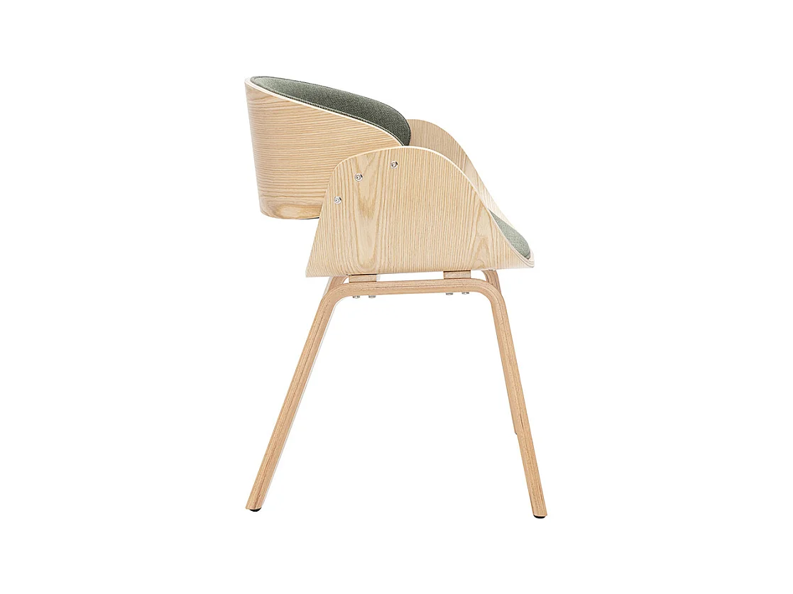Chaise design en tissu vert kaki et bois clair BENT