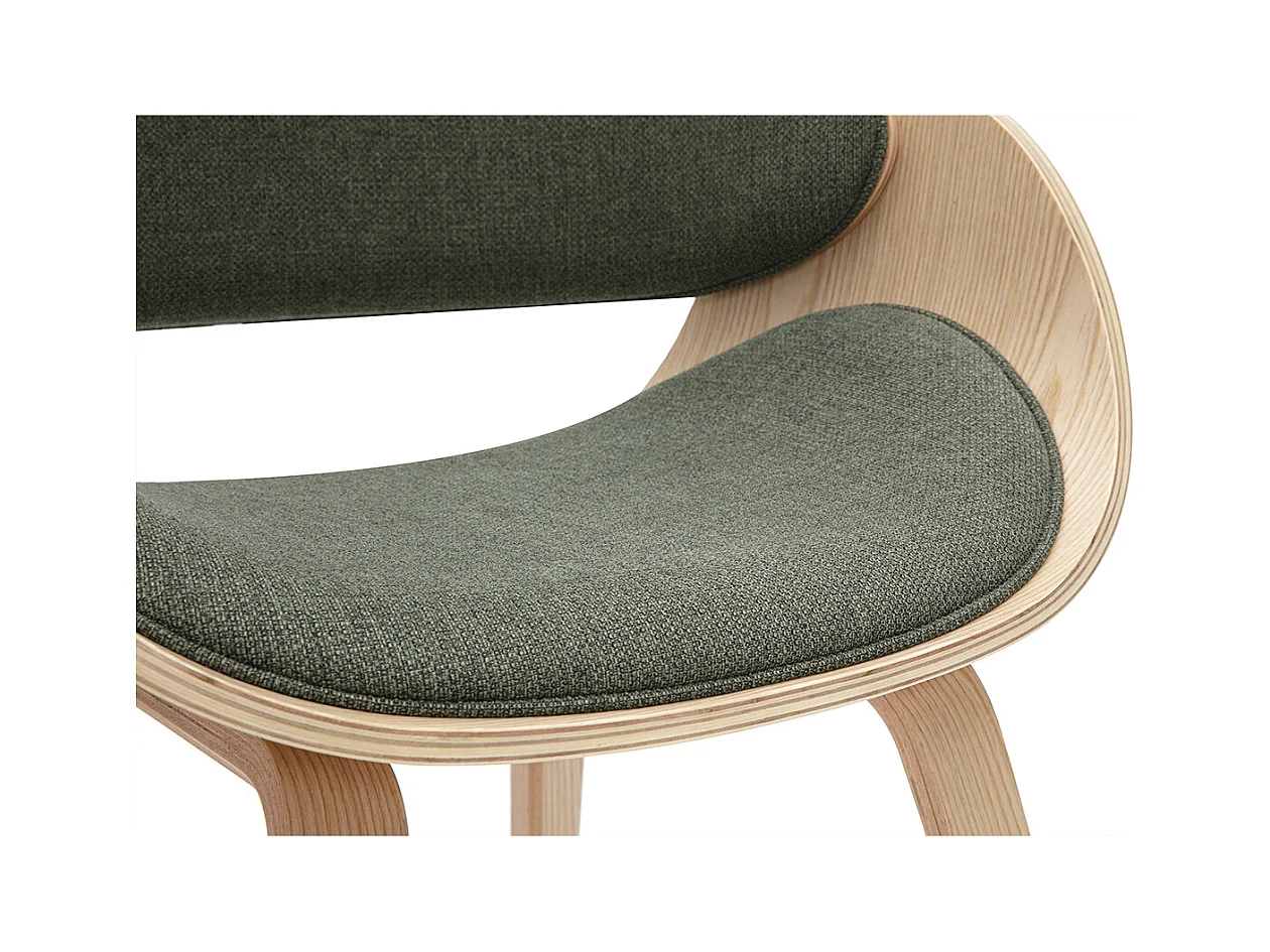 Chaise design en tissu vert kaki et bois clair BENT