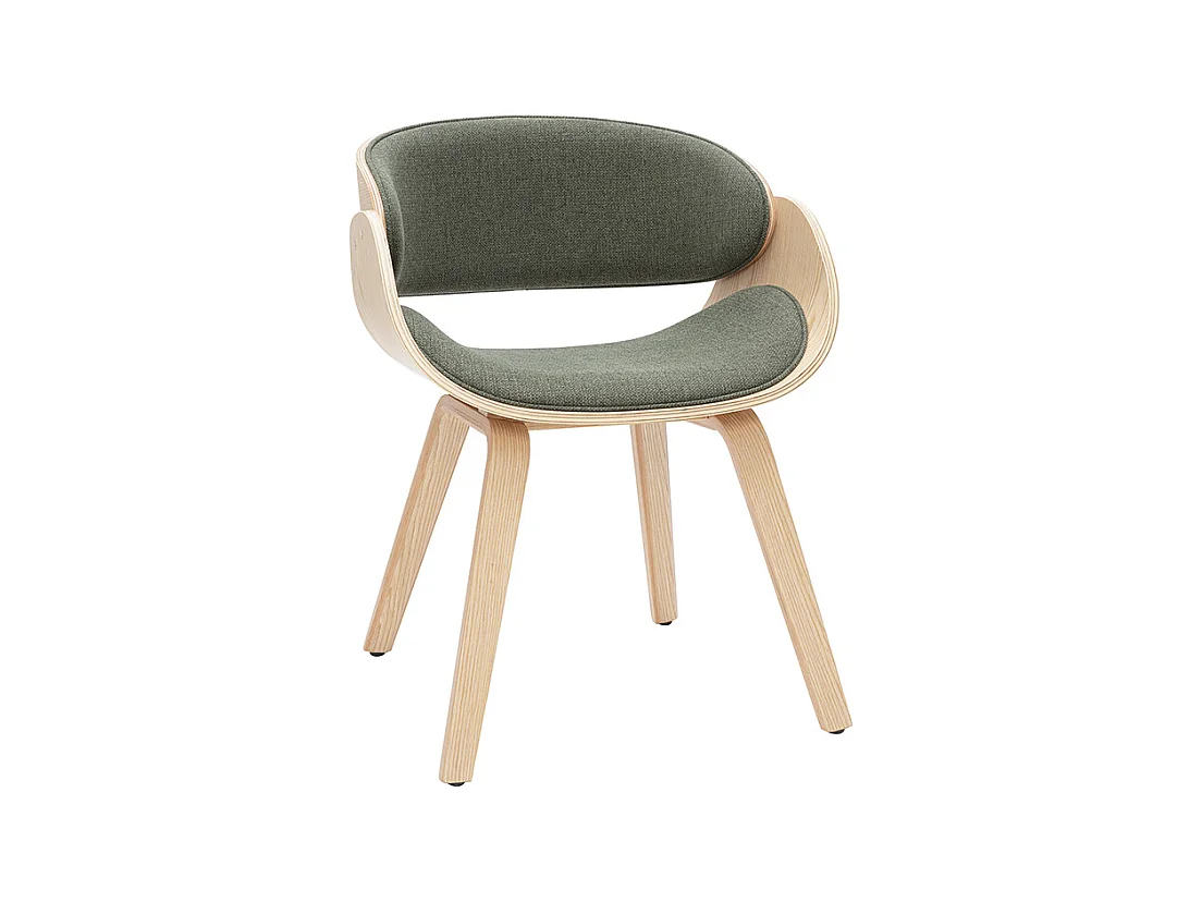 Design-Stuhl aus khakigrünem Stoff und hellem Holz BENT