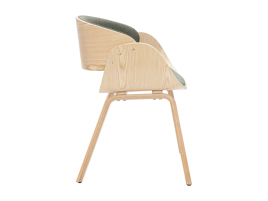 Design-Stuhl aus khakigrünem Stoff und hellem Holz BENT