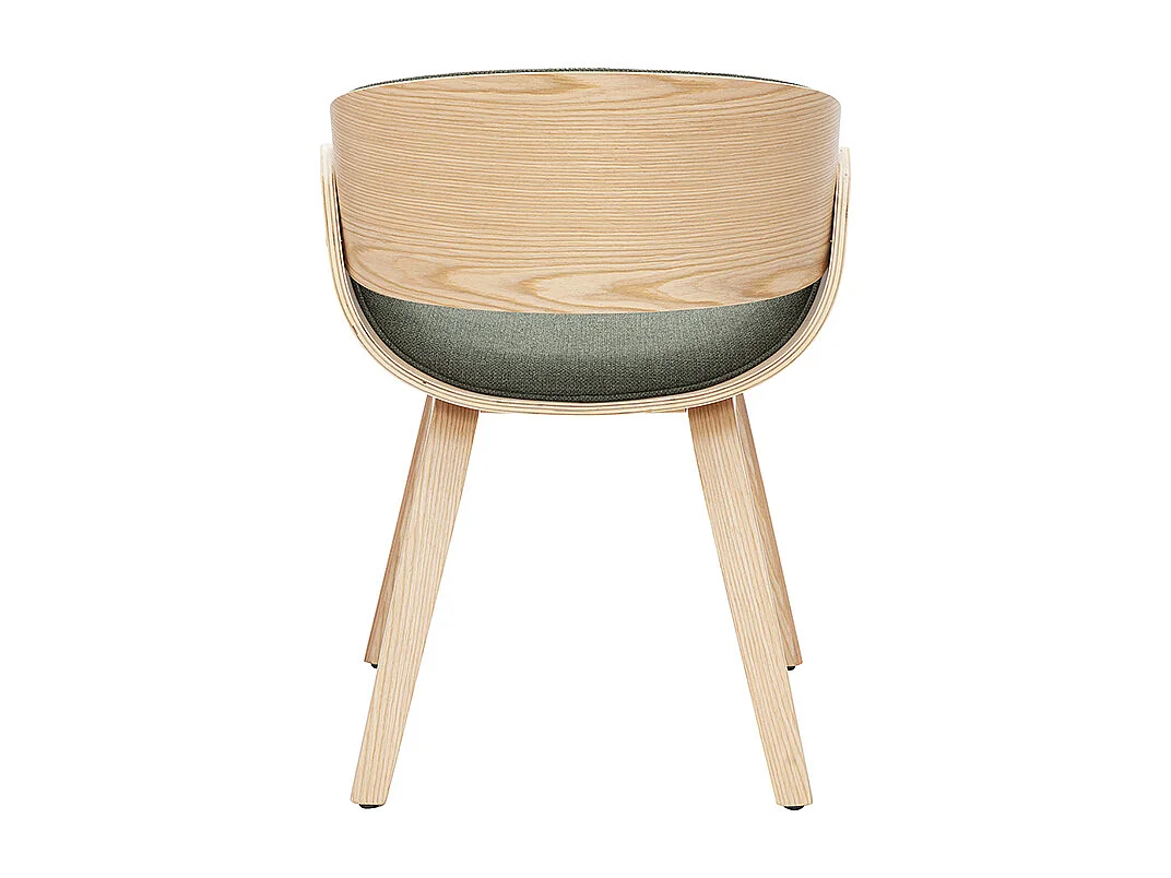 Design-Stuhl aus khakigrünem Stoff und hellem Holz BENT