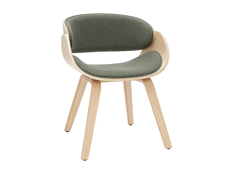 Chaise design en tissu vert kaki et bois clair BENT