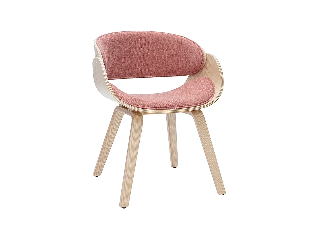 Chaise design en tissu effet velours texturé terracotta et bois clair BENT