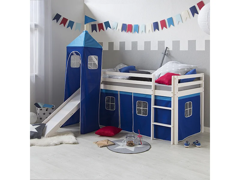 Cama alta con tobogán 90x200 cm Azul