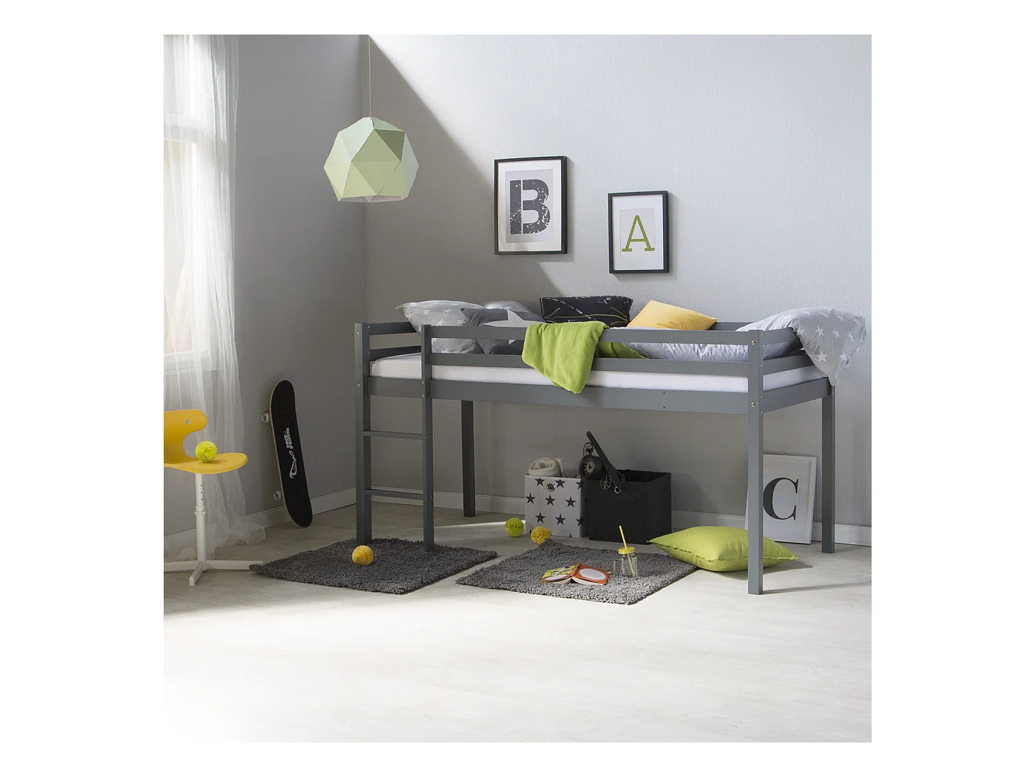 Lit superposé 207x110x97 cm pin gris