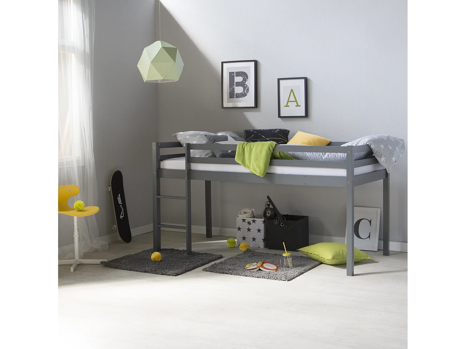 Lit superposé 207x110x97 cm pin gris