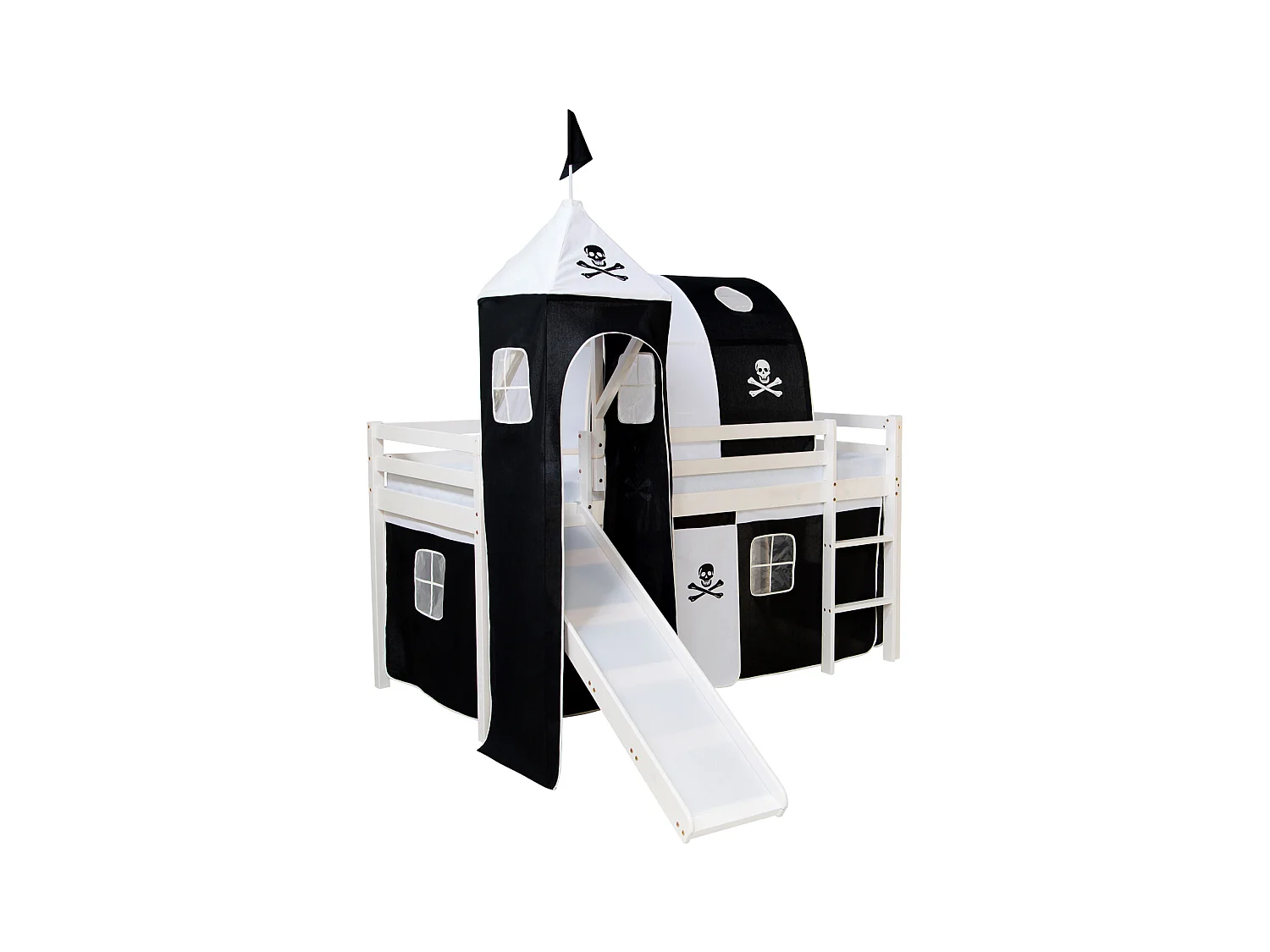 Hochbett mit Rutsche 90x200 cm Schwarz Pirat