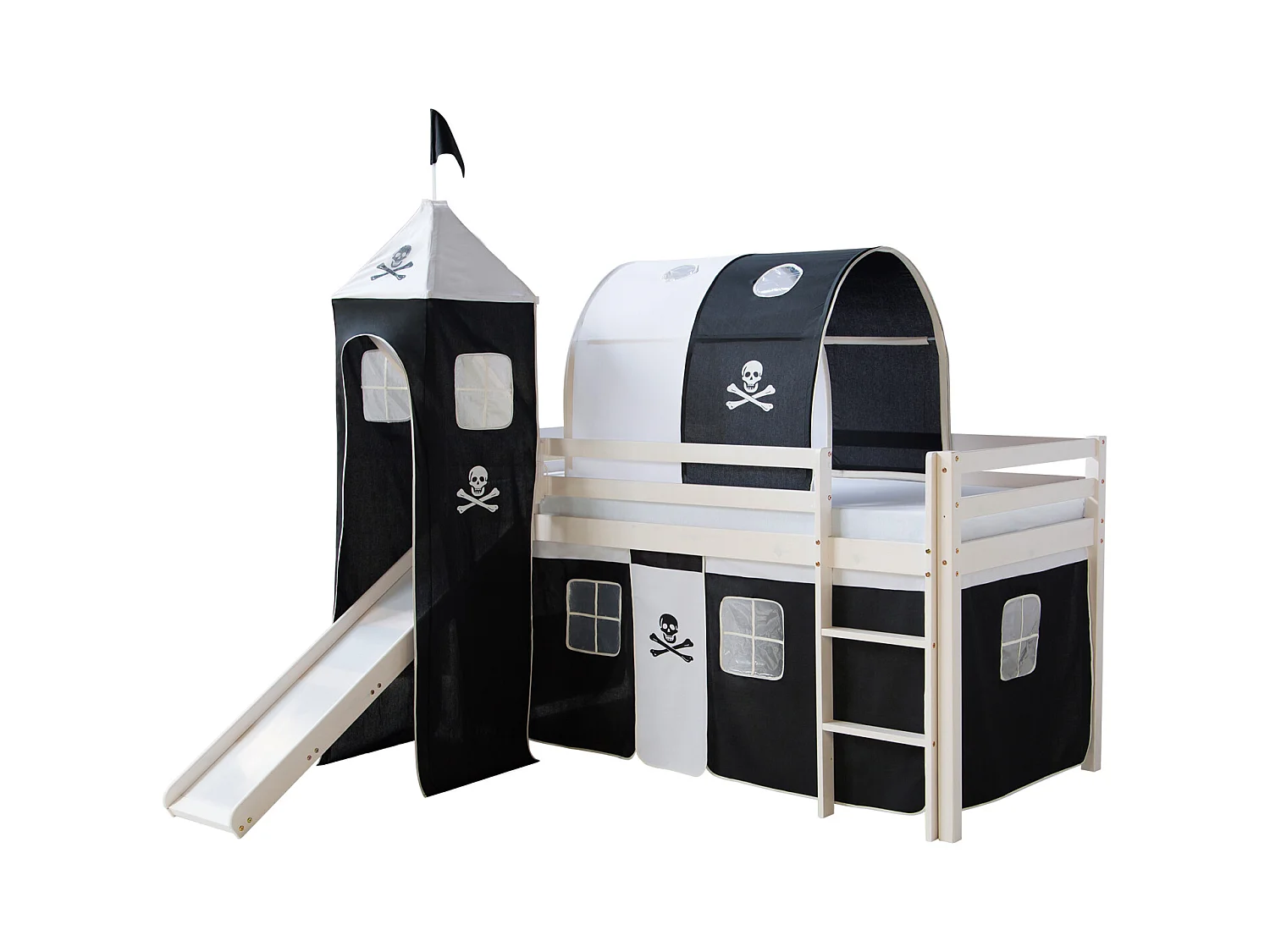 Hochbett mit Rutsche 90x200 cm Schwarz Pirat