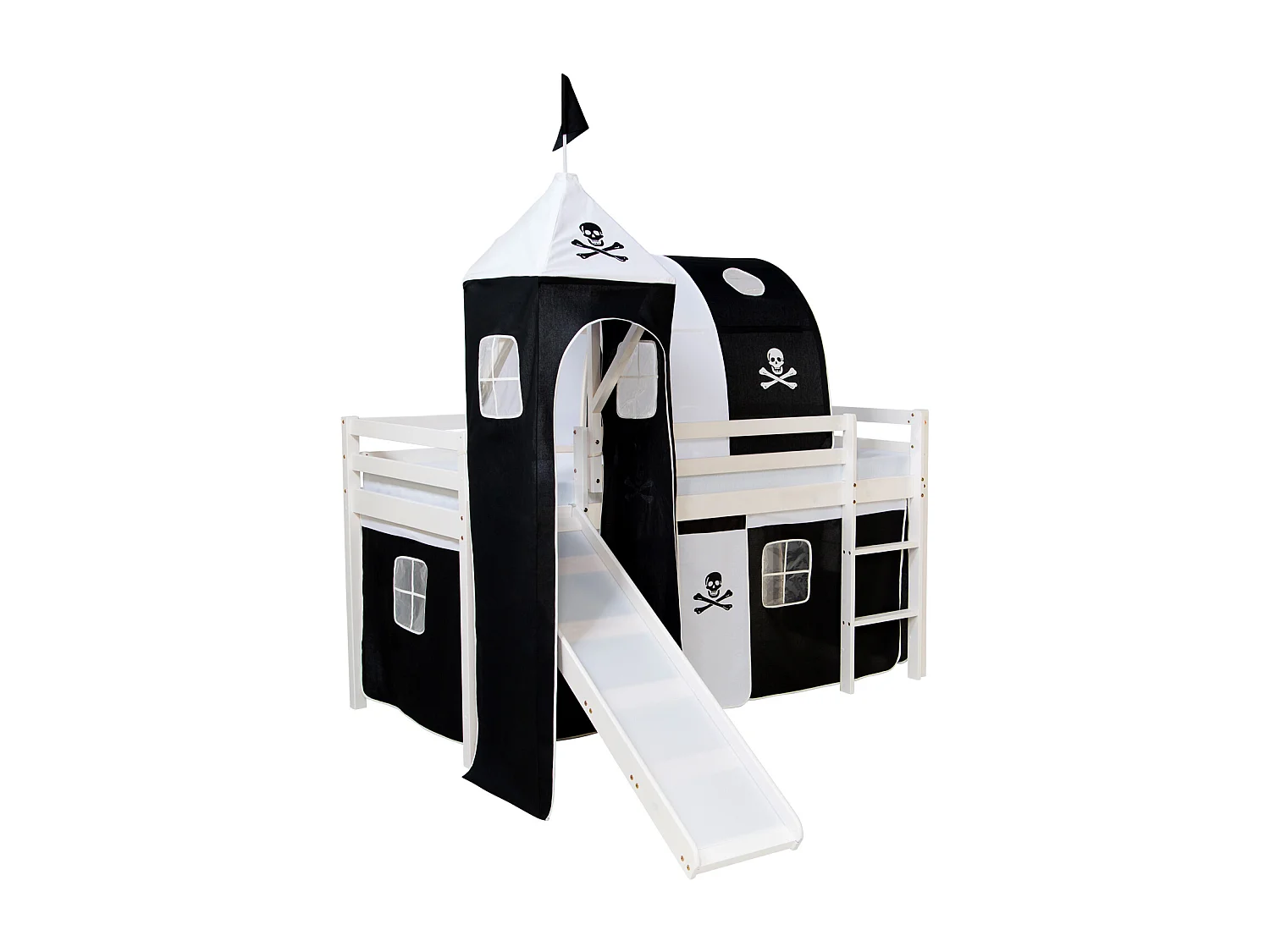 Lit mezzanine avec toboggan 90x200 cm Pirate Noir