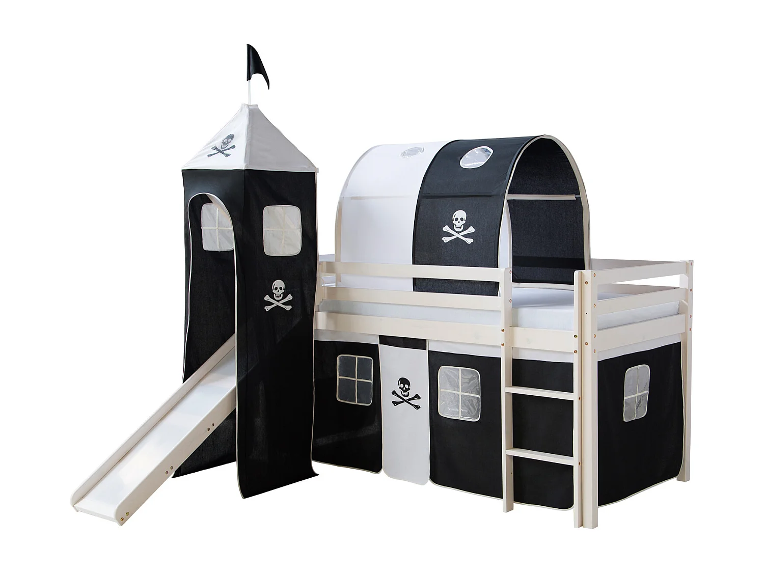 Lit mezzanine avec toboggan 90x200 cm Pirate Noir