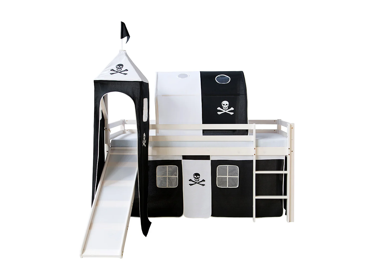 Lit mezzanine avec toboggan 90x200 cm Pirate Noir