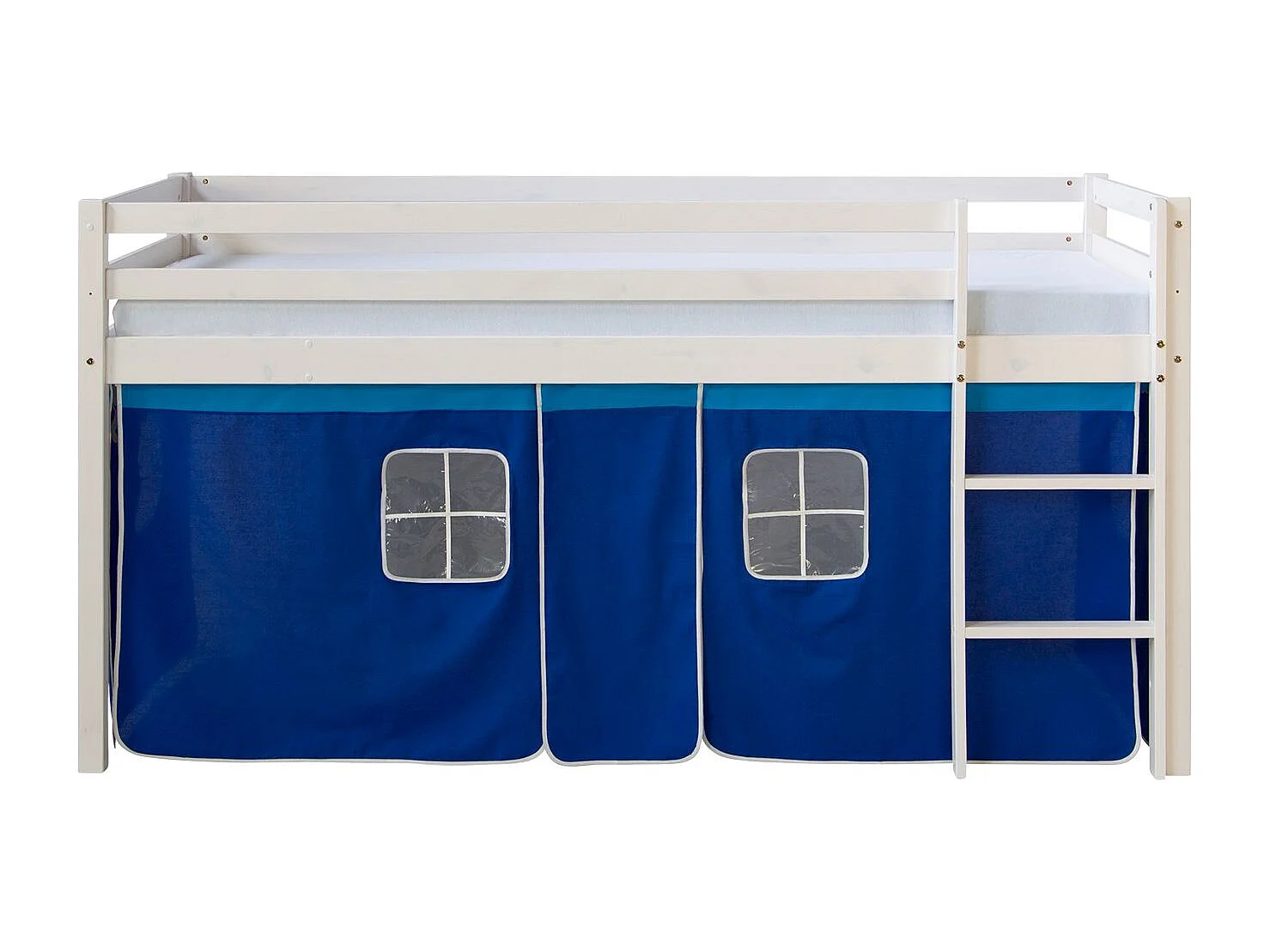 Lit superposé enfant 208x110x97 cm blanc avec rideau bleu