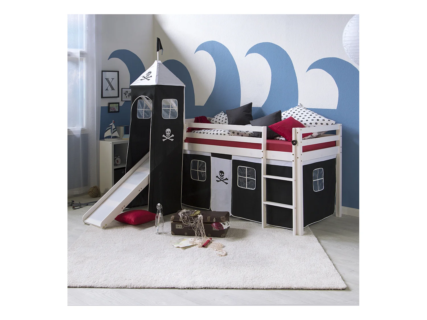 Hochbett 90x200 cm Schwarz Pirat