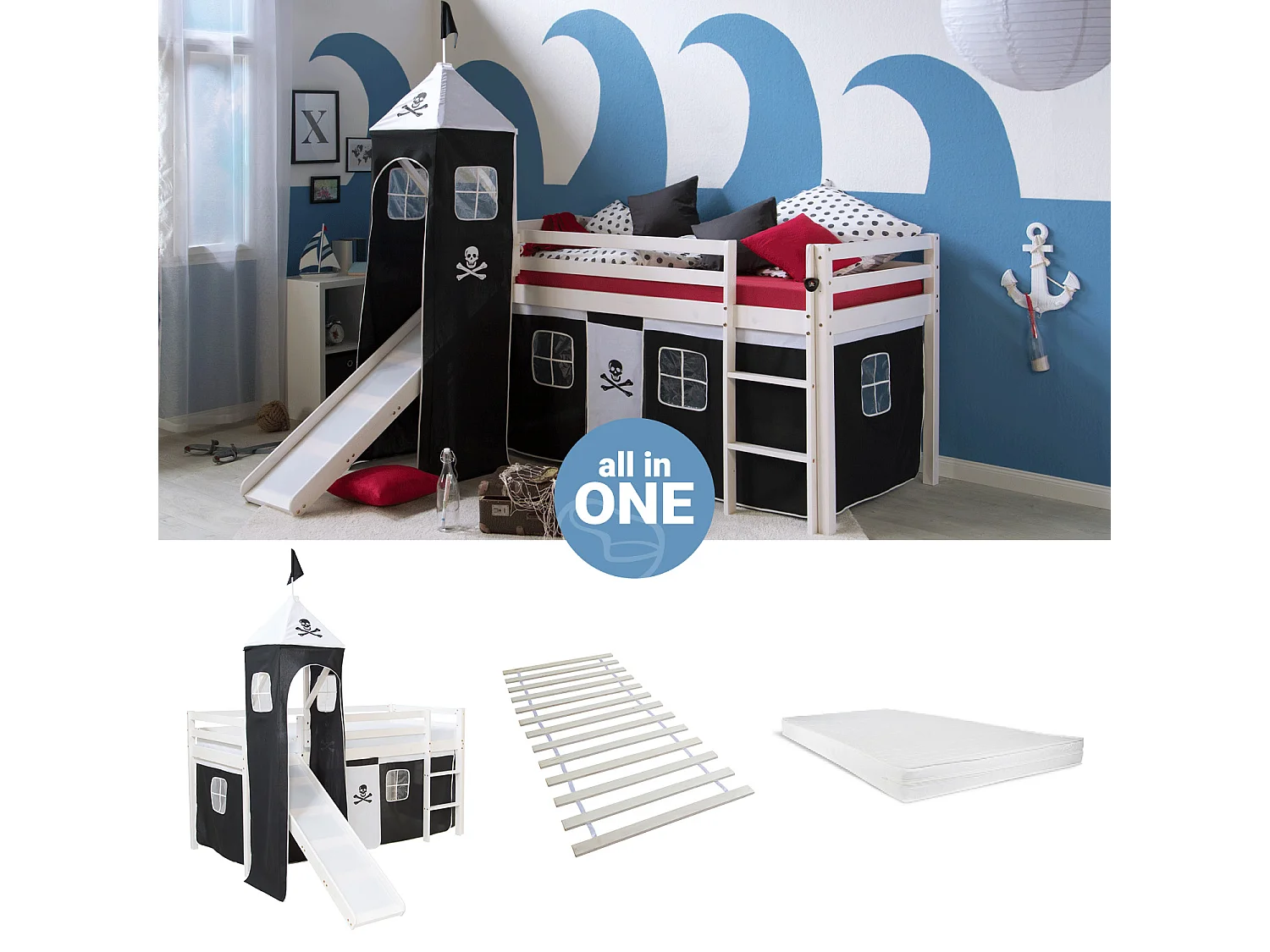 Lit Mezzanine 90x200 cm Noir Pirate