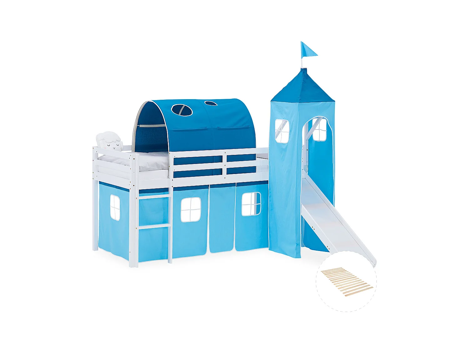 Lit mezzanine pour enfants 90x200 cm Blanc Bleu