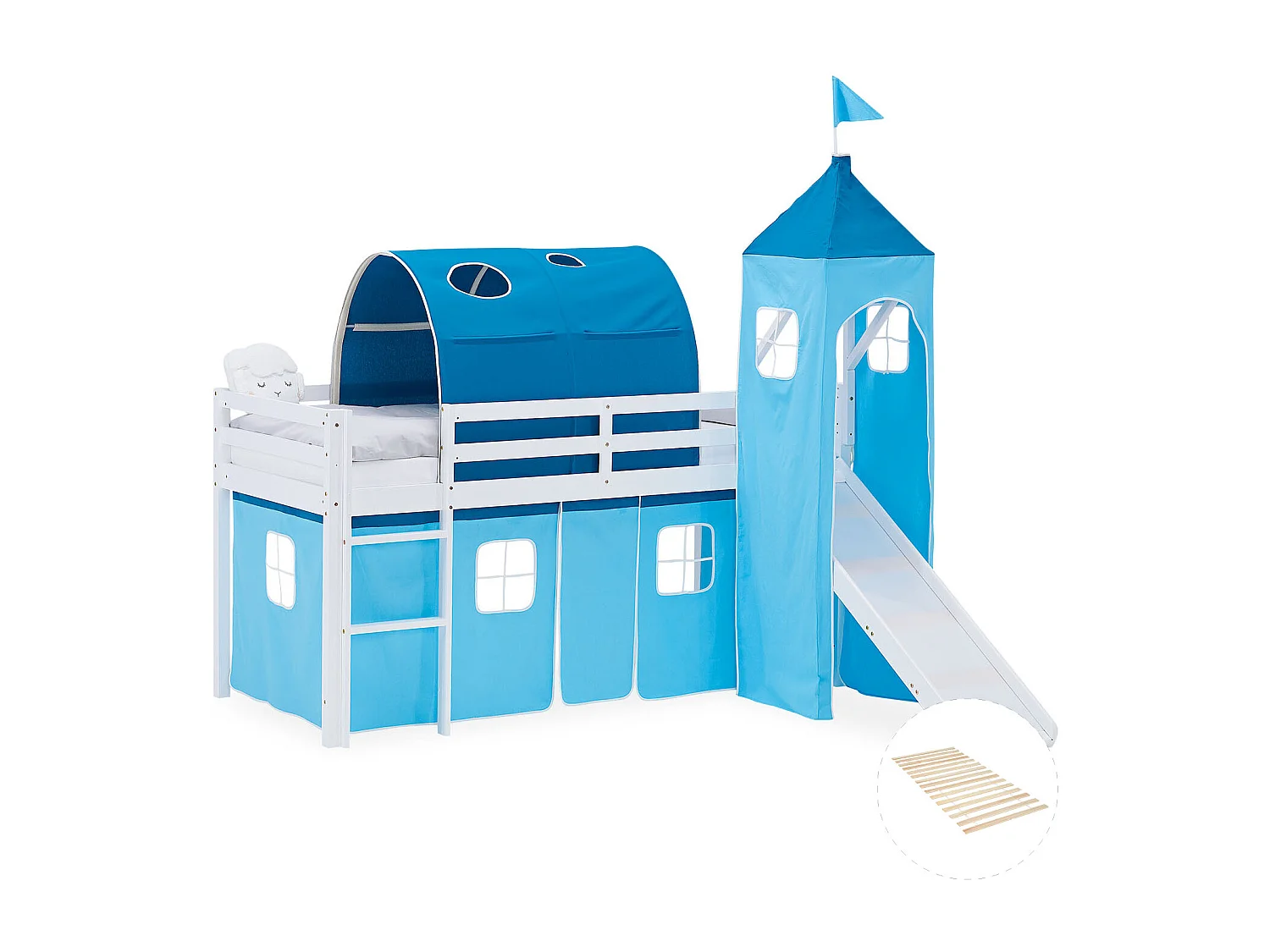 Hochbett für Kinder 90x200 cm Weiß Blau