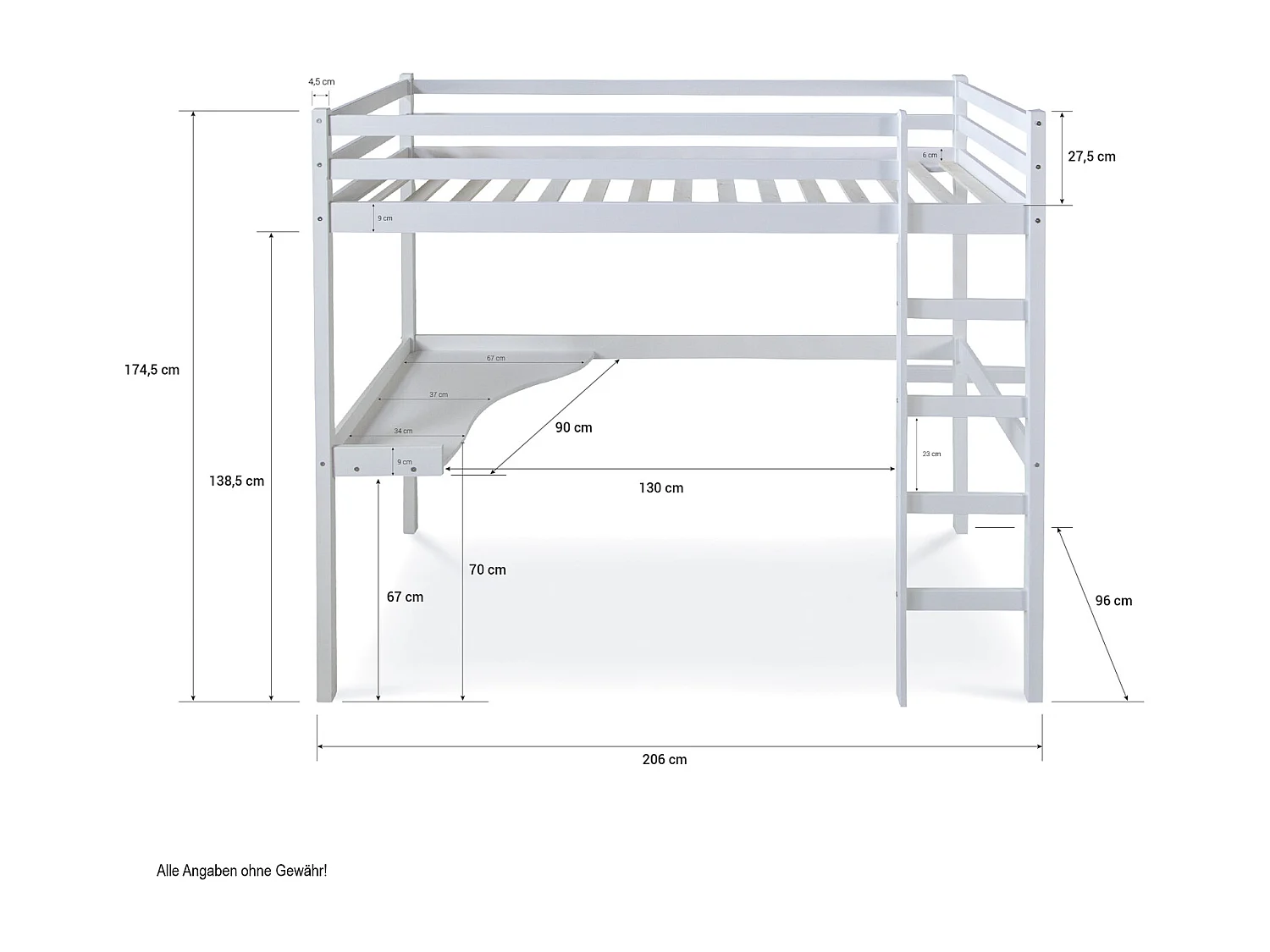 Lit superposé 96x206x175 cm blanc