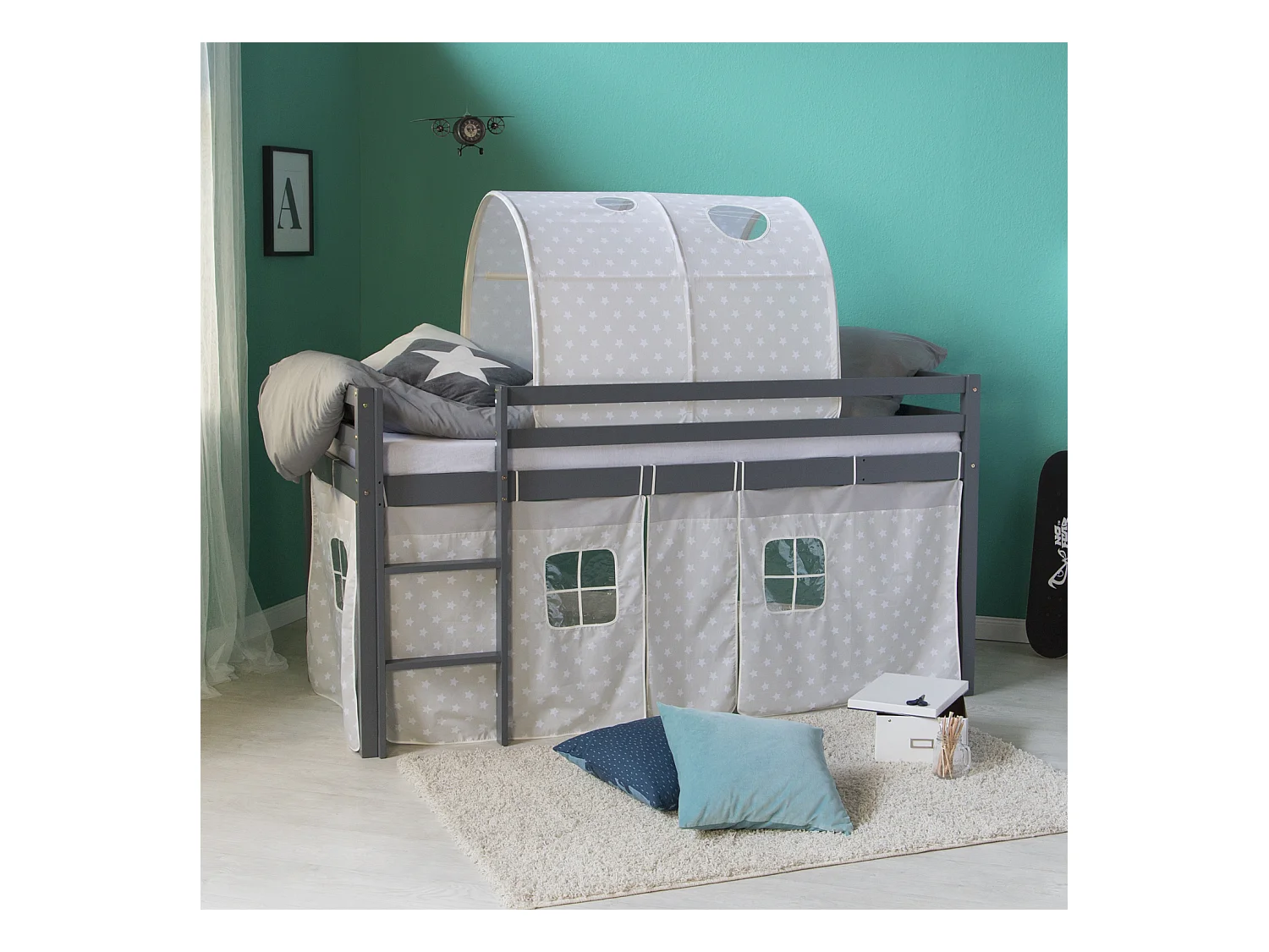 Kinderbett 90x200 cm Grau