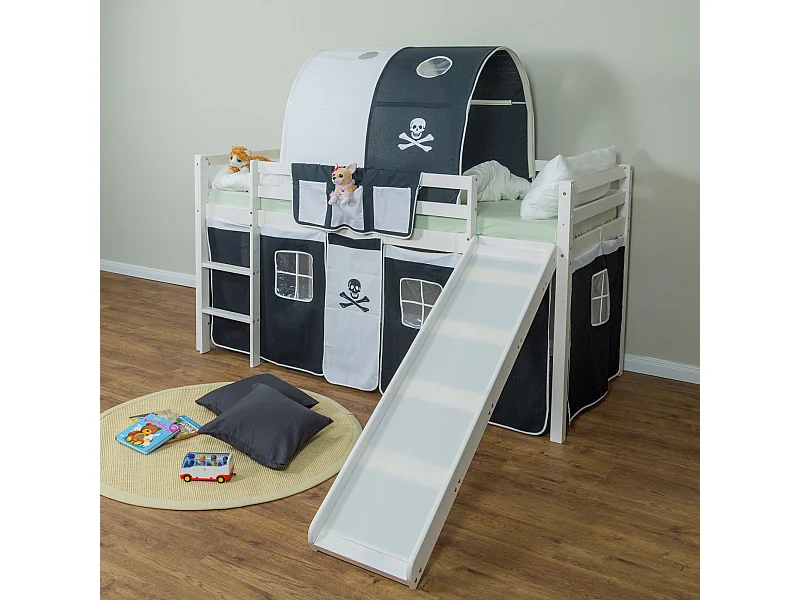 Hochbett 90x200 cm schwarz Pirat