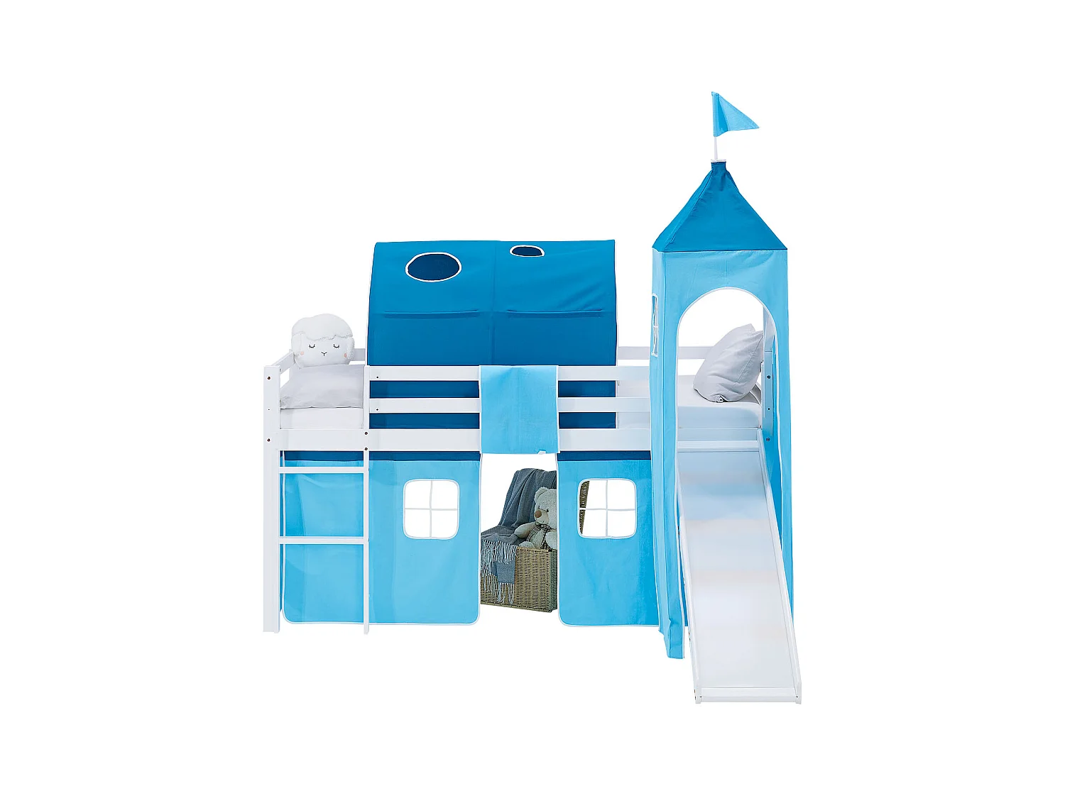 Lit mezzanine pour enfants 90x200 cm Blanc Bleu