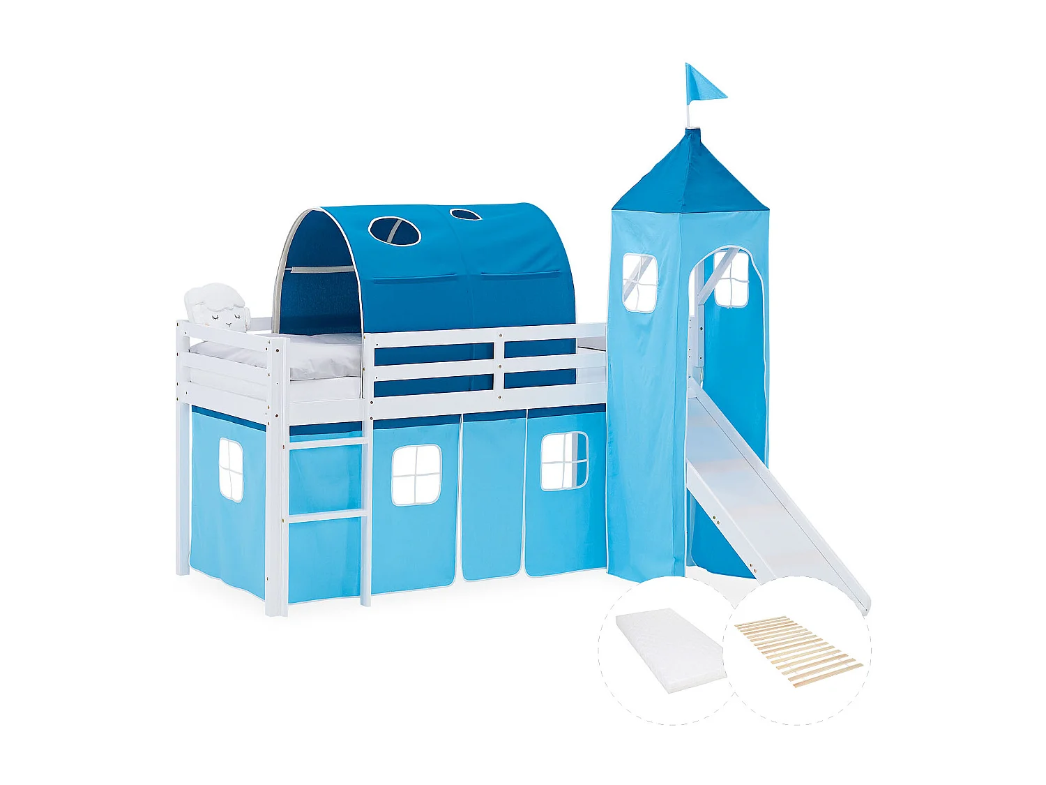 Lit mezzanine pour enfants 90x200 cm Blanc Bleu