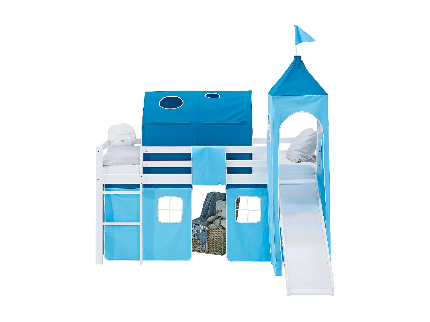 Lit mezzanine pour enfants 90x200 cm Blanc Bleu