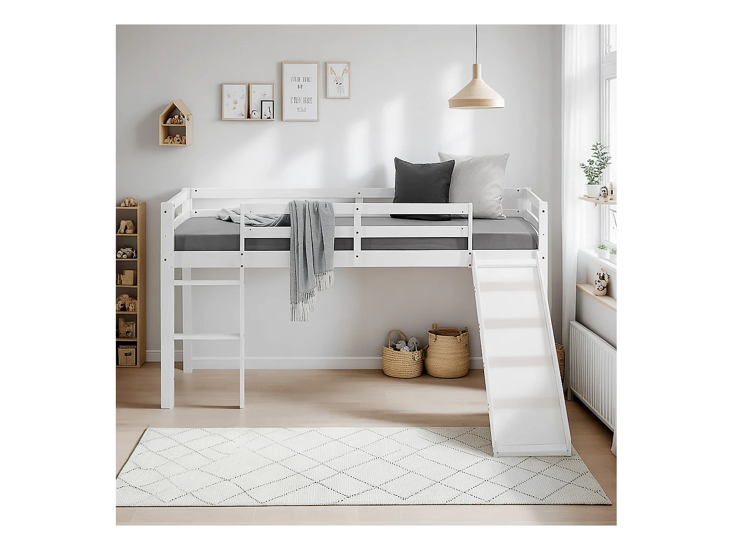 Etagenbett 90x200 cm weiß Hochbett mit Rutsche